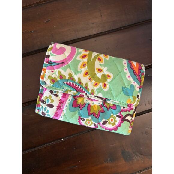 Vera Bradley Handbags - Vera Bradley Euro Wallet Tutti Fruitti Multicolor Green Paisley Snap Closure
